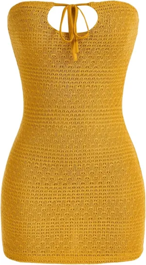 SHENHE Women's Strapless Tie Front Cut Out Backless Tube Dress Bodycon Mini Dress