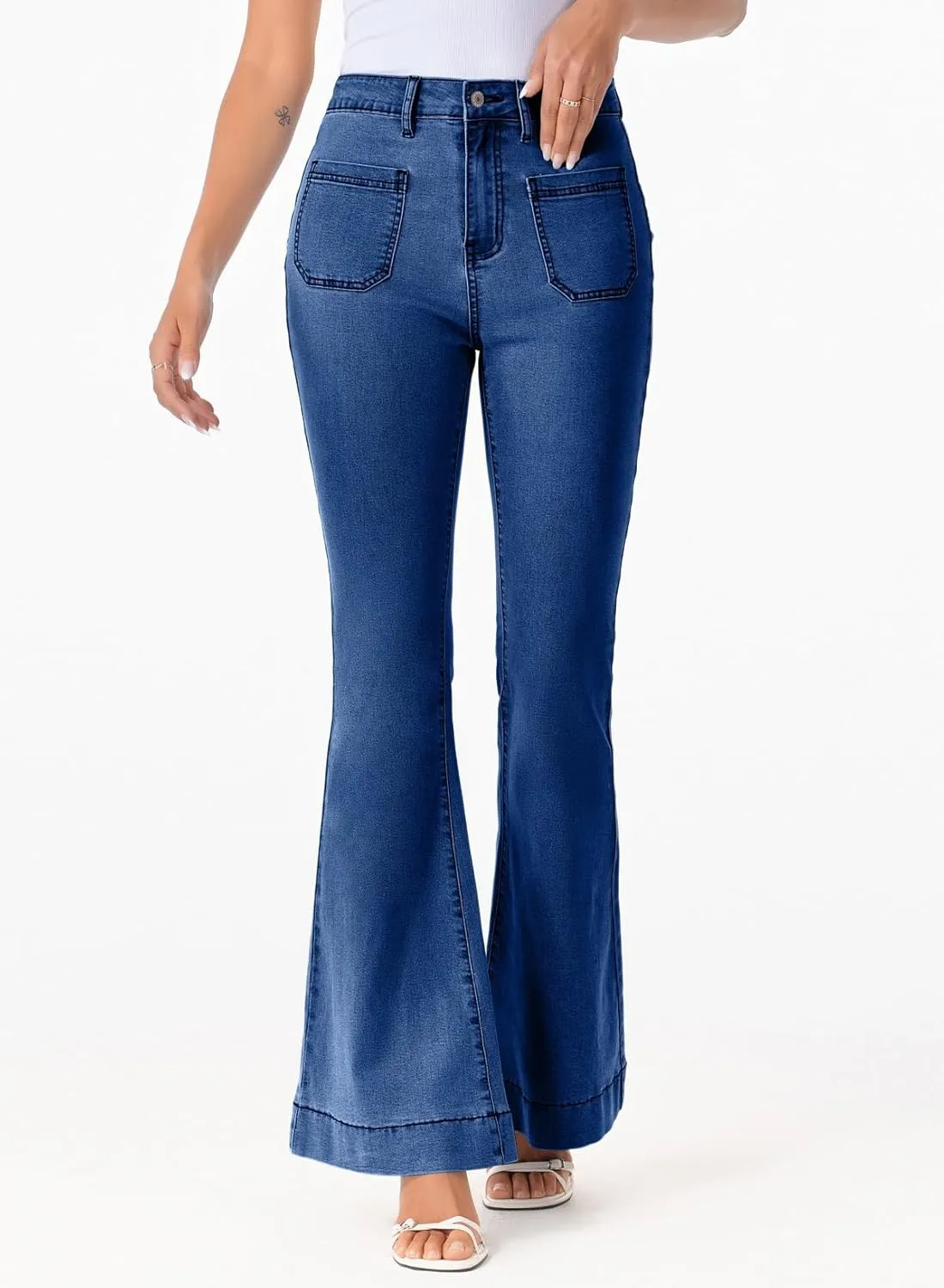 Sidefeel Womens High Waisted Jeans Stretchy Wide Leg Casual Flare Bell Bottom 2024 Fashion Denim Pants