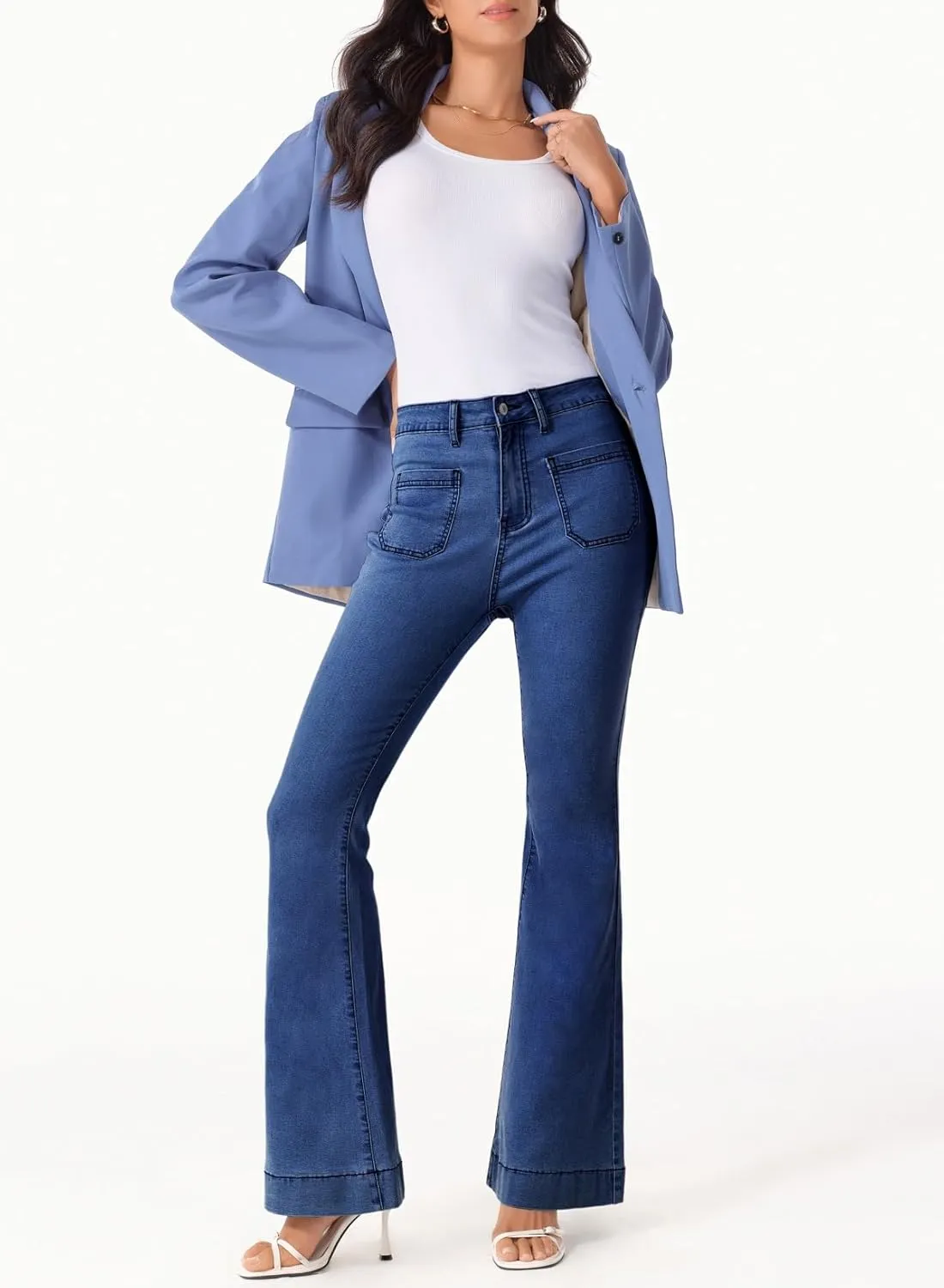 Sidefeel Womens High Waisted Jeans Stretchy Wide Leg Casual Flare Bell Bottom 2024 Fashion Denim Pants