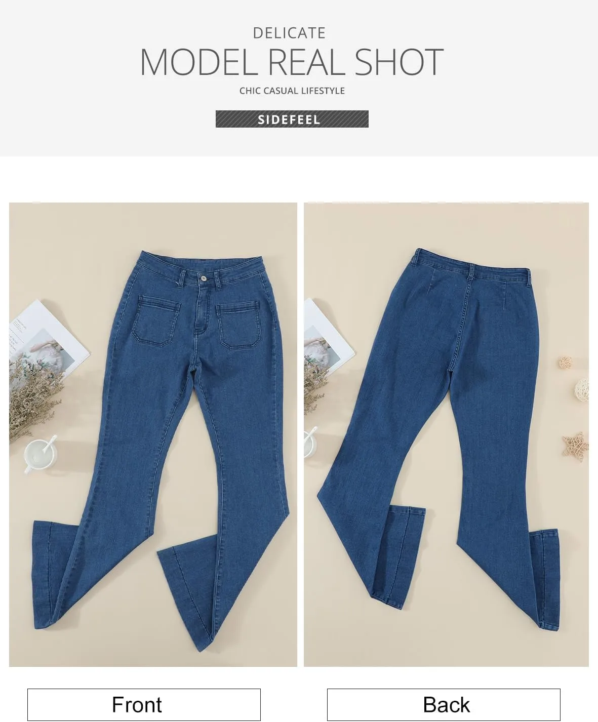 Sidefeel Womens High Waisted Jeans Stretchy Wide Leg Casual Flare Bell Bottom 2024 Fashion Denim Pants