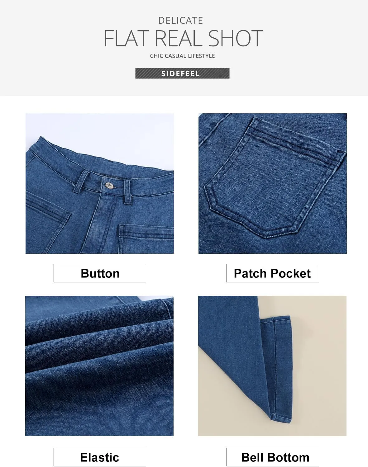 Sidefeel Womens High Waisted Jeans Stretchy Wide Leg Casual Flare Bell Bottom 2024 Fashion Denim Pants