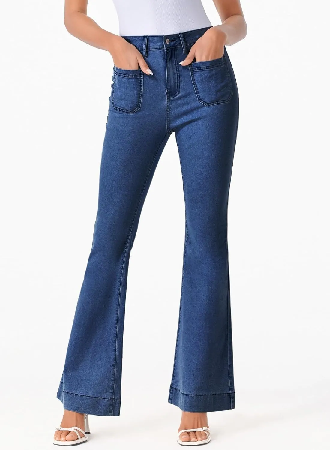 Sidefeel Womens High Waisted Jeans Stretchy Wide Leg Casual Flare Bell Bottom 2024 Fashion Denim Pants
