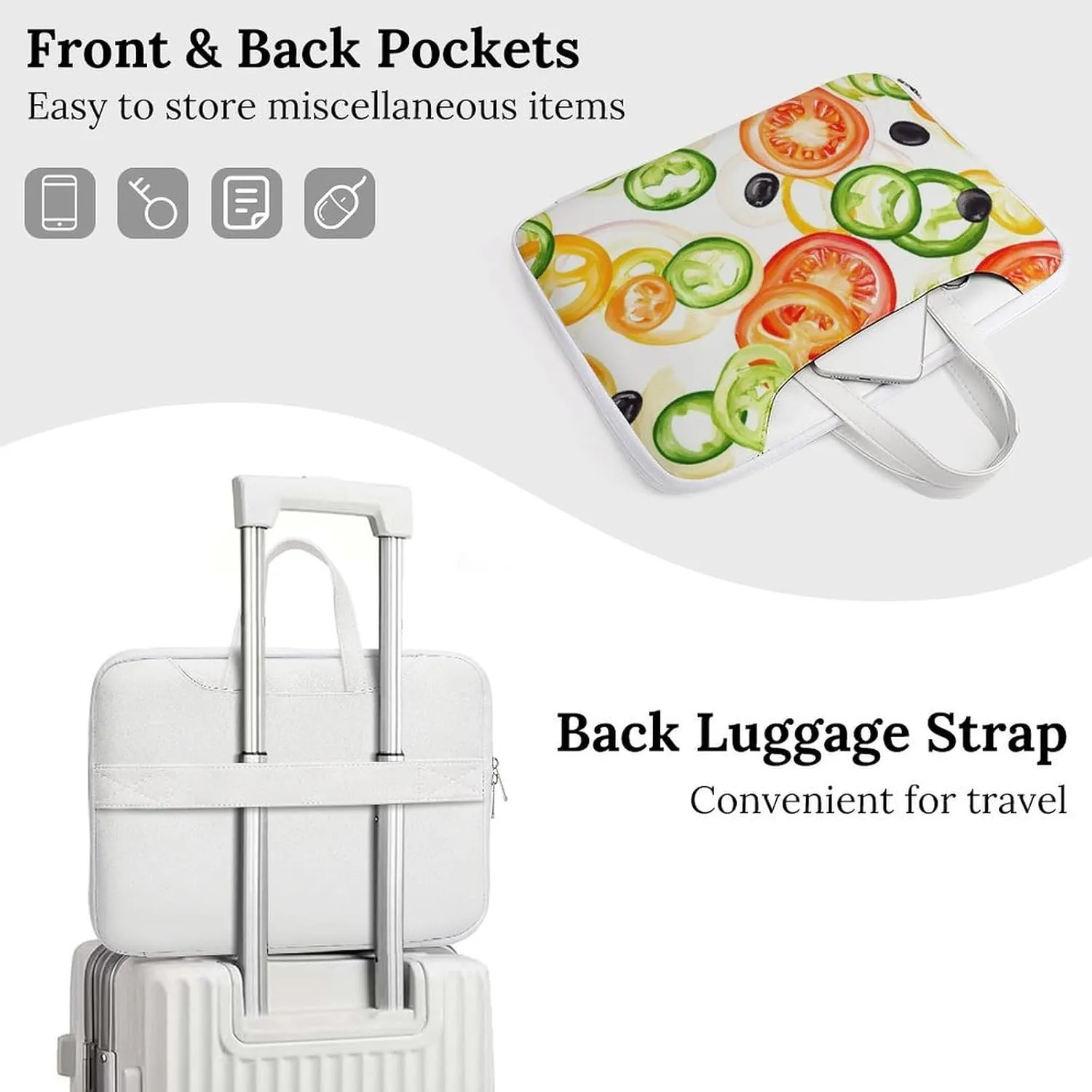 Sliced Pepper Tomato Onion Leather Bag Laptop Case Slim Water Resistant Computer Bags with Handle Briefcase for Work