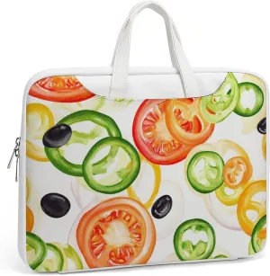 Sliced Pepper Tomato Onion Leather Bag Laptop Case Slim Water Resistant Computer Bags with Handle Briefcase for Work