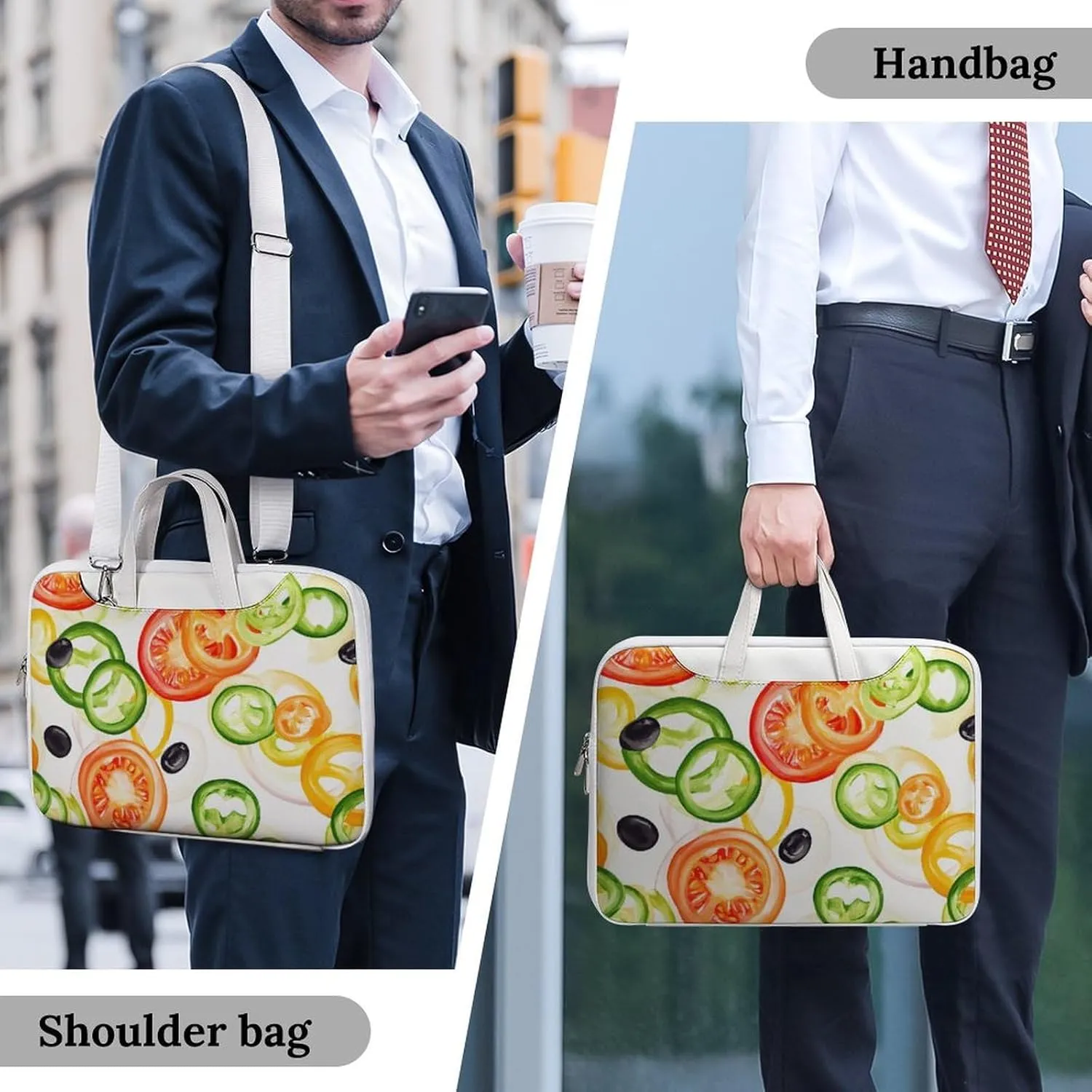 Sliced Pepper Tomato Onion Leather Bag Laptop Case Slim Water Resistant Computer Bags with Handle Briefcase for Work