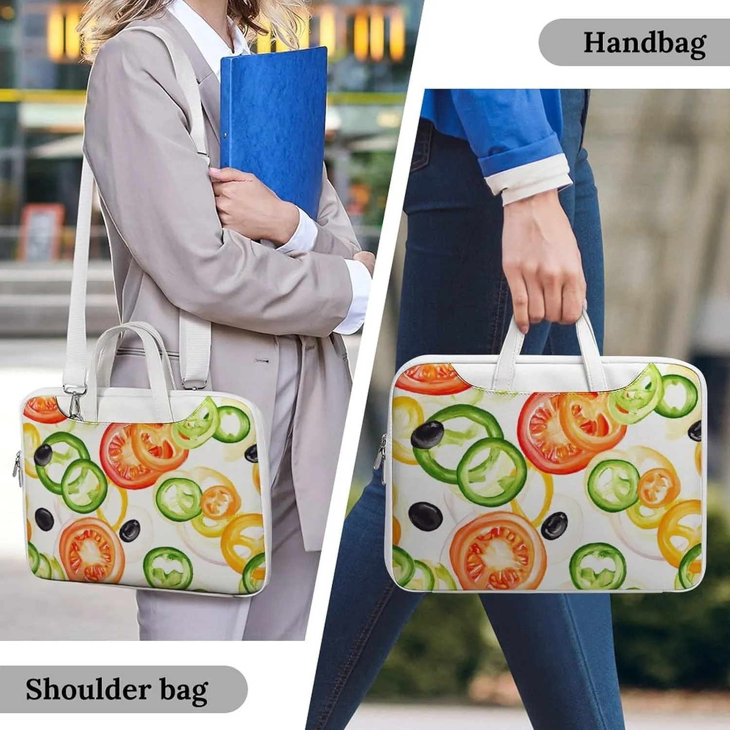 Sliced Pepper Tomato Onion Leather Bag Laptop Case Slim Water Resistant Computer Bags with Handle Briefcase for Work