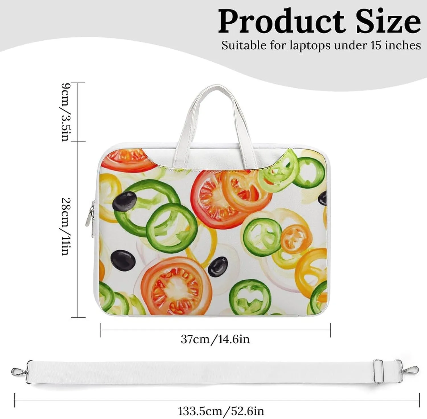 Sliced Pepper Tomato Onion Leather Bag Laptop Case Slim Water Resistant Computer Bags with Handle Briefcase for Work