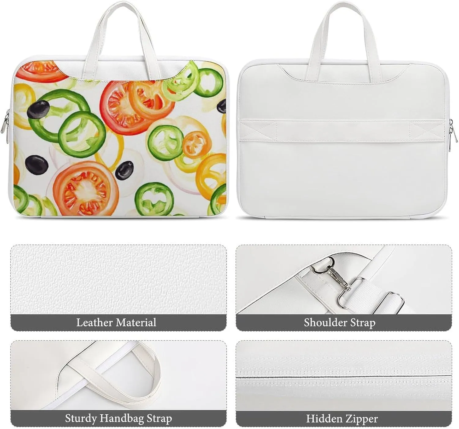 Sliced Pepper Tomato Onion Leather Bag Laptop Case Slim Water Resistant Computer Bags with Handle Briefcase for Work