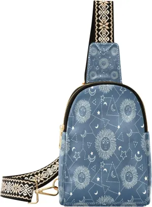 Small Sling Bag Waist Packs Leather Crossbody Packs Chest Bag Bohemian Pattern for Women Travel Belt Purse