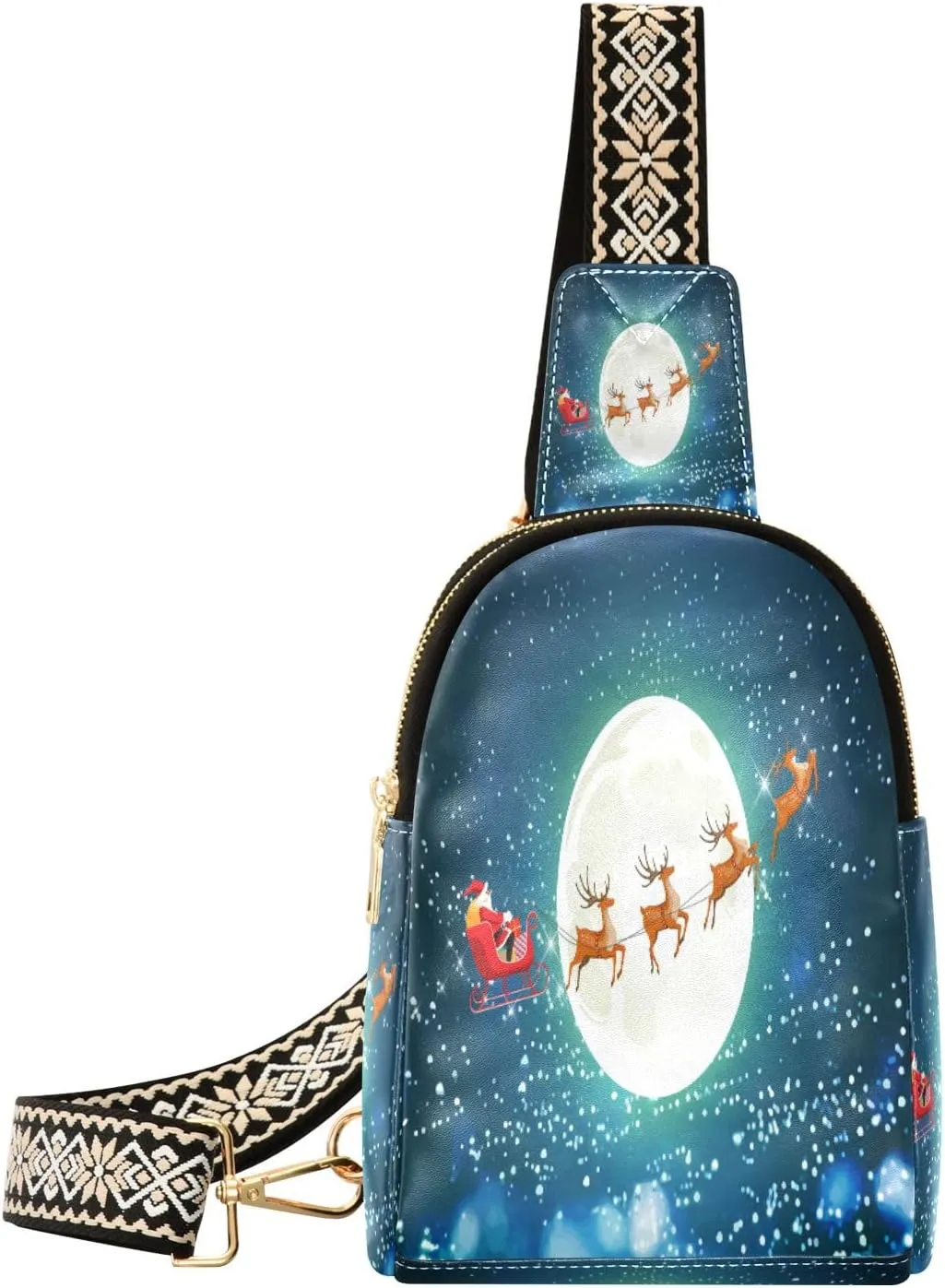 Small Sling Bag Waist Packs Leather Crossbody Packs Chest Bag Christmas Milu Deer for Women Travel Belt Purse