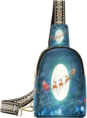 Small Sling Bag Waist Packs Leather Crossbody Packs Chest Bag Christmas Milu Deer for Women Travel Belt Purse