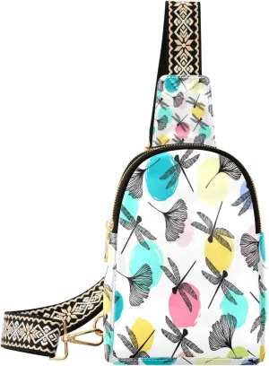Small Sling Bag Waist Packs Leather Crossbody Packs Chest Bag Colorful Dragonfly for Women Travel Belt Purse