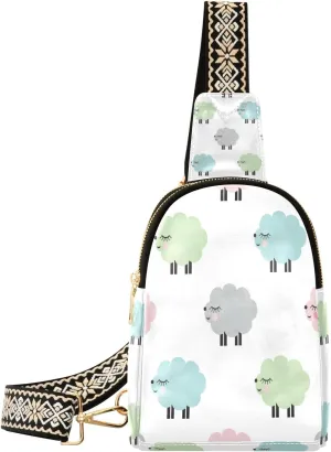 Small Sling Bag Waist Packs Leather Crossbody Packs Chest Bag Colorful Sheep for Women Travel Belt Purse