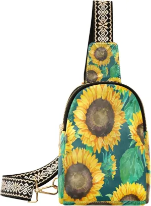 Small Sling Bag Waist Packs Leather Crossbody Packs Chest Bag Cute Sunflowers for Women Travel Belt Purse