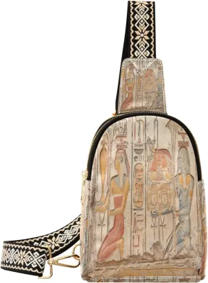 Small Sling Bag Waist Packs Leather Crossbody Packs Chest Bag Egyptian Human for Women Travel Belt Purse