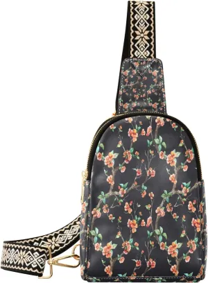 Small Sling Bag Waist Packs Leather Crossbody Packs Chest Bag Flower Tree for Women Travel Belt Purse