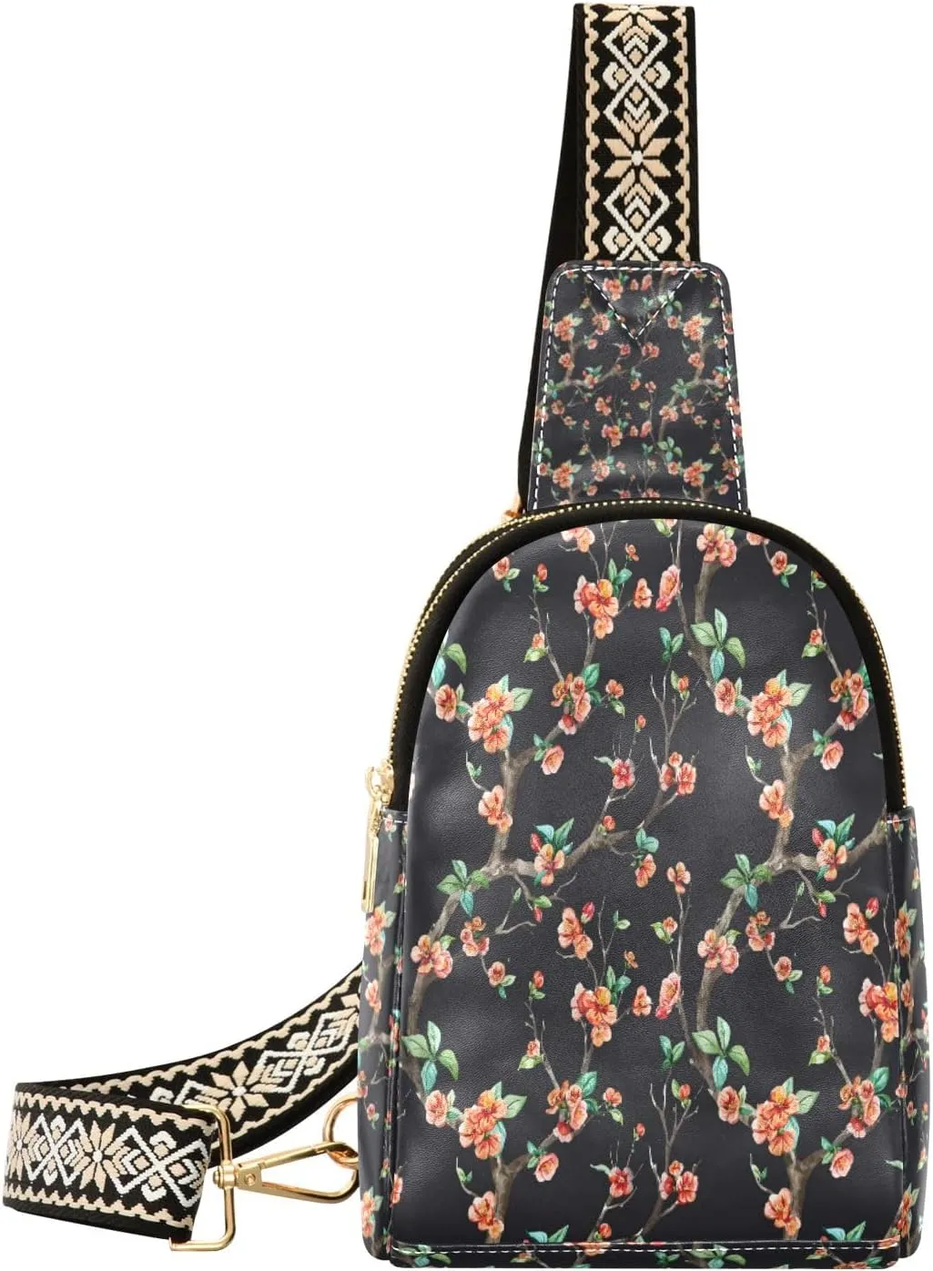 Small Sling Bag Waist Packs Leather Crossbody Packs Chest Bag Flower Tree for Women Travel Belt Purse