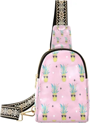 Small Sling Bag Waist Packs Leather Crossbody Packs Chest Bag Loving Eyes Pineapple for Women Travel Belt Purse