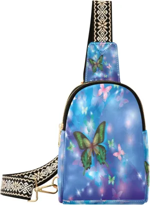 Small Sling Bag Waist Packs Leather Crossbody Packs Chest Bag Painted Butterfly for Women Travel Belt Purse