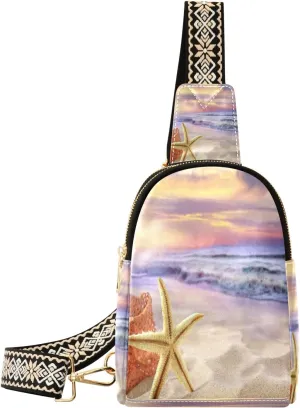 Small Sling Bag Waist Packs Leather Crossbody Packs Chest Bag Sea Star for Women Travel Belt Purse