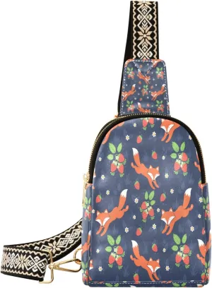 Small Sling Bag Waist Packs Leather Crossbody Packs Chest Bag Strawberry Fox for Women Travel Belt Purse