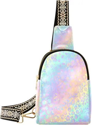 Small Sling Bag Waist Packs Leather Crossbody Packs Chest Bag Tie Dye Leopard for Women Travel Belt Purse