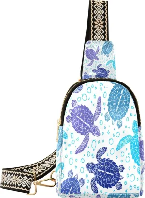 Small Sling Bag Waist Packs Leather Crossbody Packs Chest Bag Turtle Animal for Women Travel Belt Purse