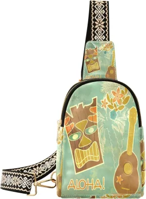 Small Sling Bag Waist Packs Leather Crossbody Packs Chest Bag Vintage Hawaiian for Women Travel Belt Purse
