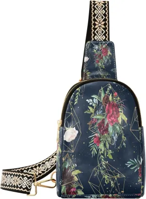 Small Sling Bag Waist Packs Leather Crossbody Packs Chest Bag Watercolor Peony for Women Travel Belt Purse