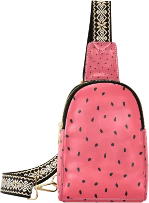Small Sling Bag Waist Packs Leather Crossbody Packs Chest Bag Watermelon Background Black Seeds for Women Travel Belt Purse