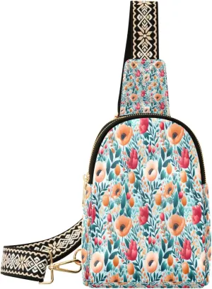 Small Sling Bag Waist Packs Leather Crossbody Packs Chest Bag Yellow Flowers for Women Travel Belt Purse