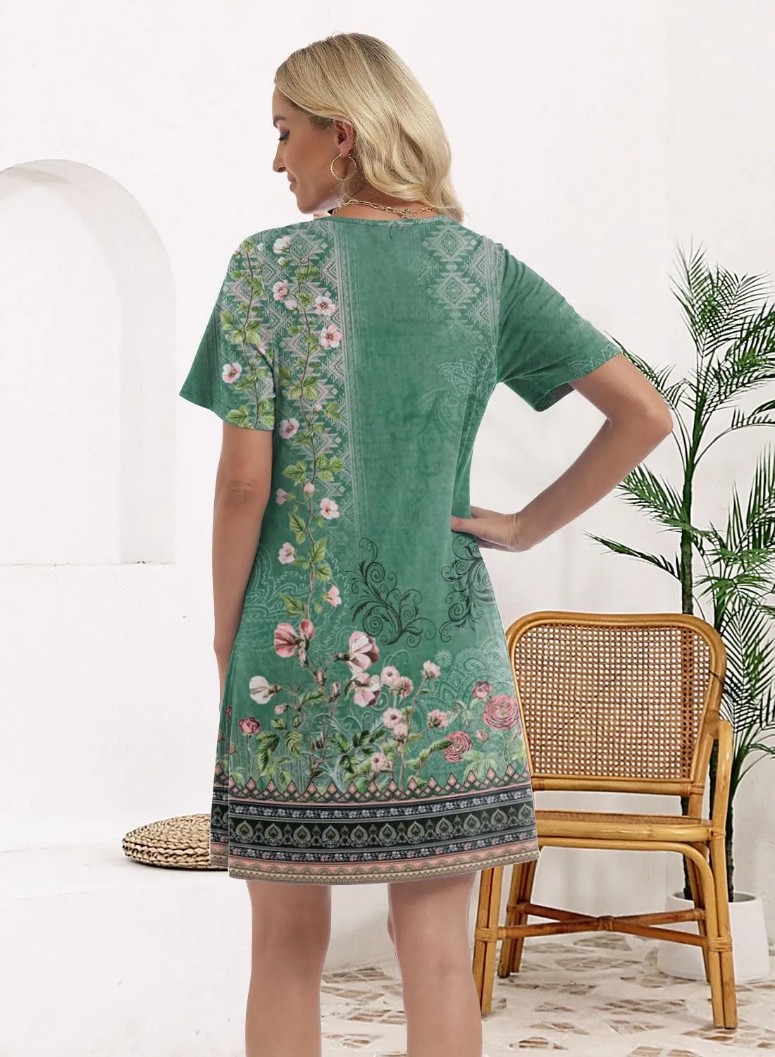 Soesdemo Womens Summer Dresses Square Neck Short Sleeve Buttons Casual Beach Boho 2025 Fashion Sundress