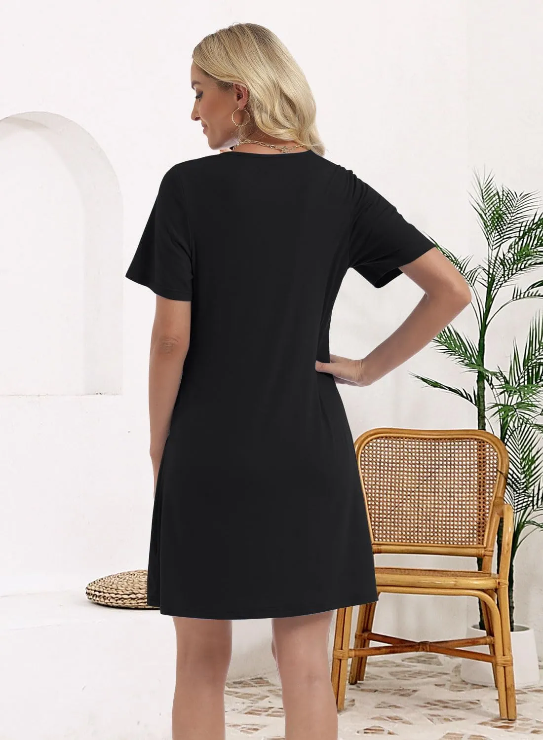 Soesdemo Womens Summer Dresses Square Neck Short Sleeve Buttons Casual Beach Boho 2025 Fashion Sundress