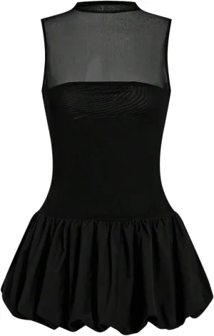 SOLY HUX Women's Mesh Bubble Dress Mock Neck Sleeveless A Line Summer Mini Dresses