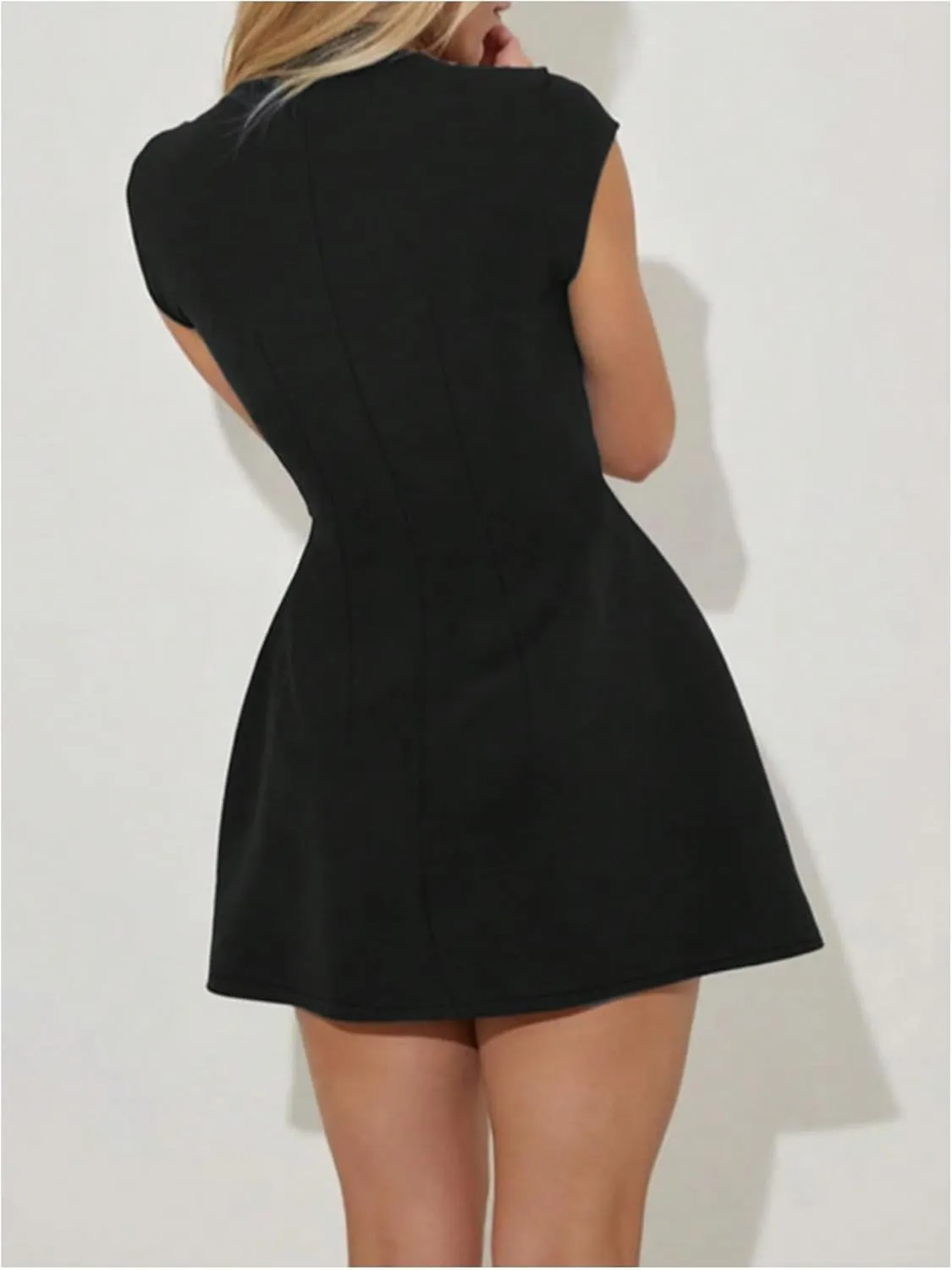 SOLY HUX Women's Mock Neck Cap Sleeve Dress Elegant A Line Flared Mini Dresses