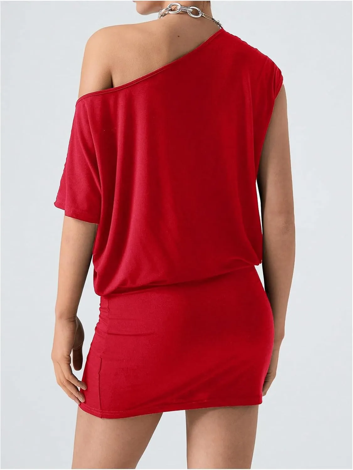 SOLY HUX Women's Off The Shoulder Mini Dress Asymmetrical Neck Short Sleeve Casual Bodycon T Shirt Dresses