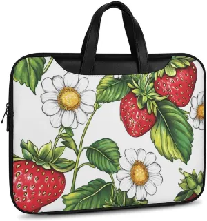 Strawberry Flowers And Leaves Leather Bag Laptop Case Slim Water Resistant Computer Bags with Handle Briefcase for Work