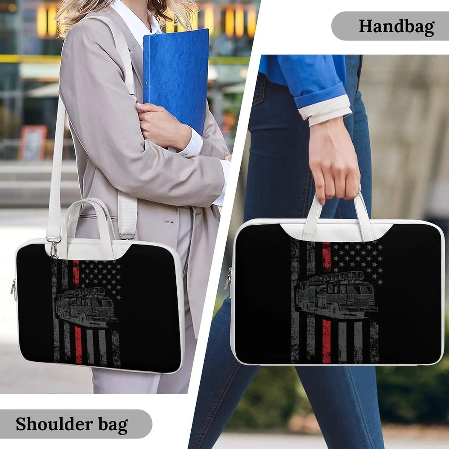 Thin Fire Firefighter Line Flag Leather Bag Laptop Case Slim Water Resistant Computer Bags with Handle Briefcase for Work