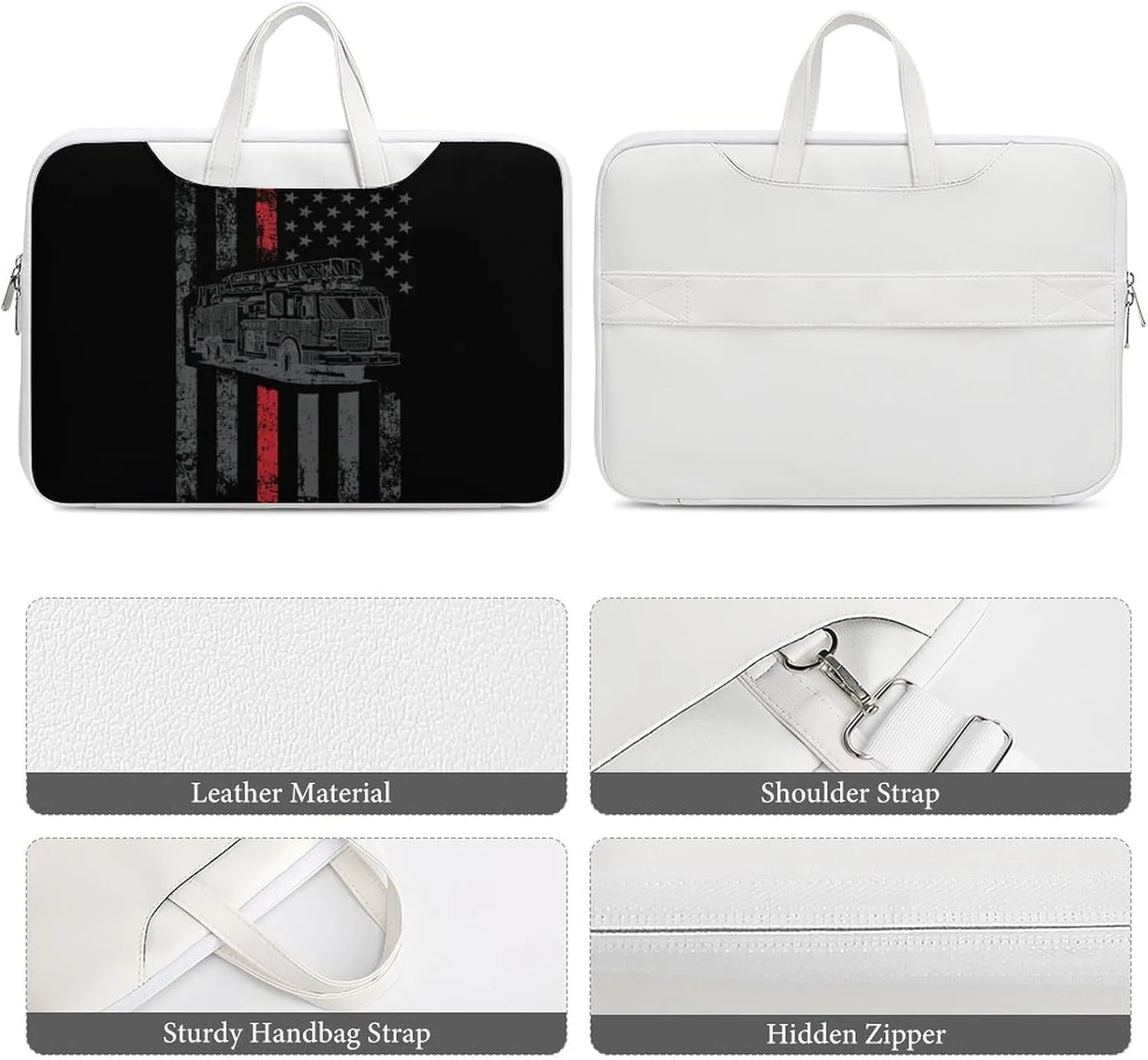 Thin Fire Firefighter Line Flag Leather Bag Laptop Case Slim Water Resistant Computer Bags with Handle Briefcase for Work