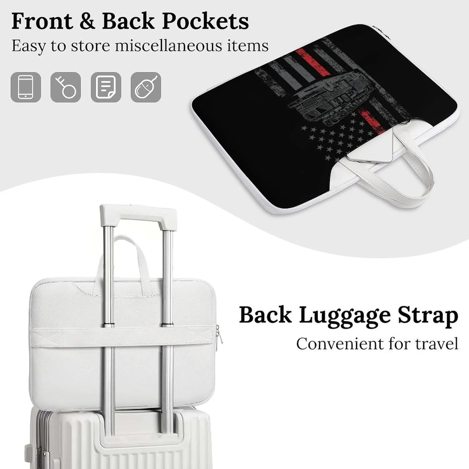 Thin Fire Firefighter Line Flag Leather Bag Laptop Case Slim Water Resistant Computer Bags with Handle Briefcase for Work