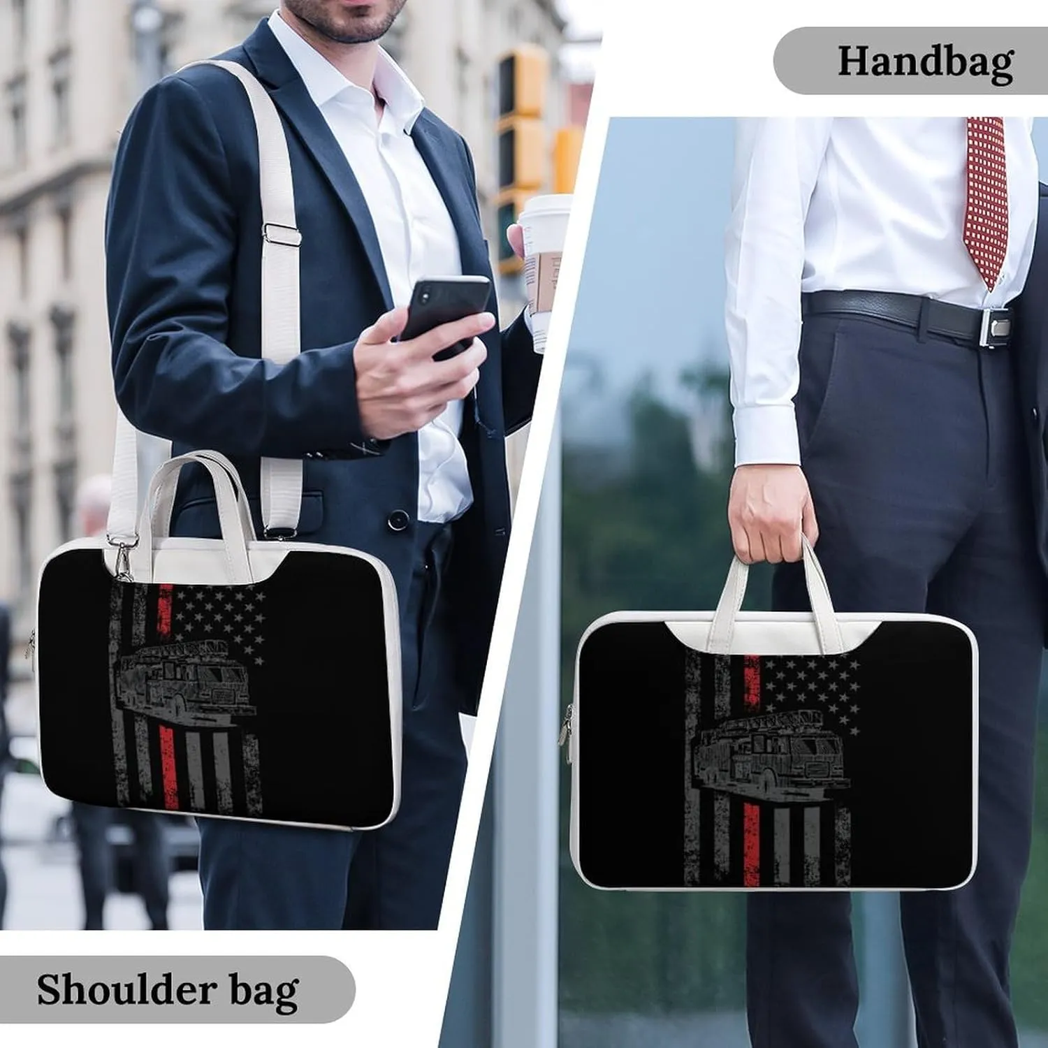 Thin Fire Firefighter Line Flag Leather Bag Laptop Case Slim Water Resistant Computer Bags with Handle Briefcase for Work
