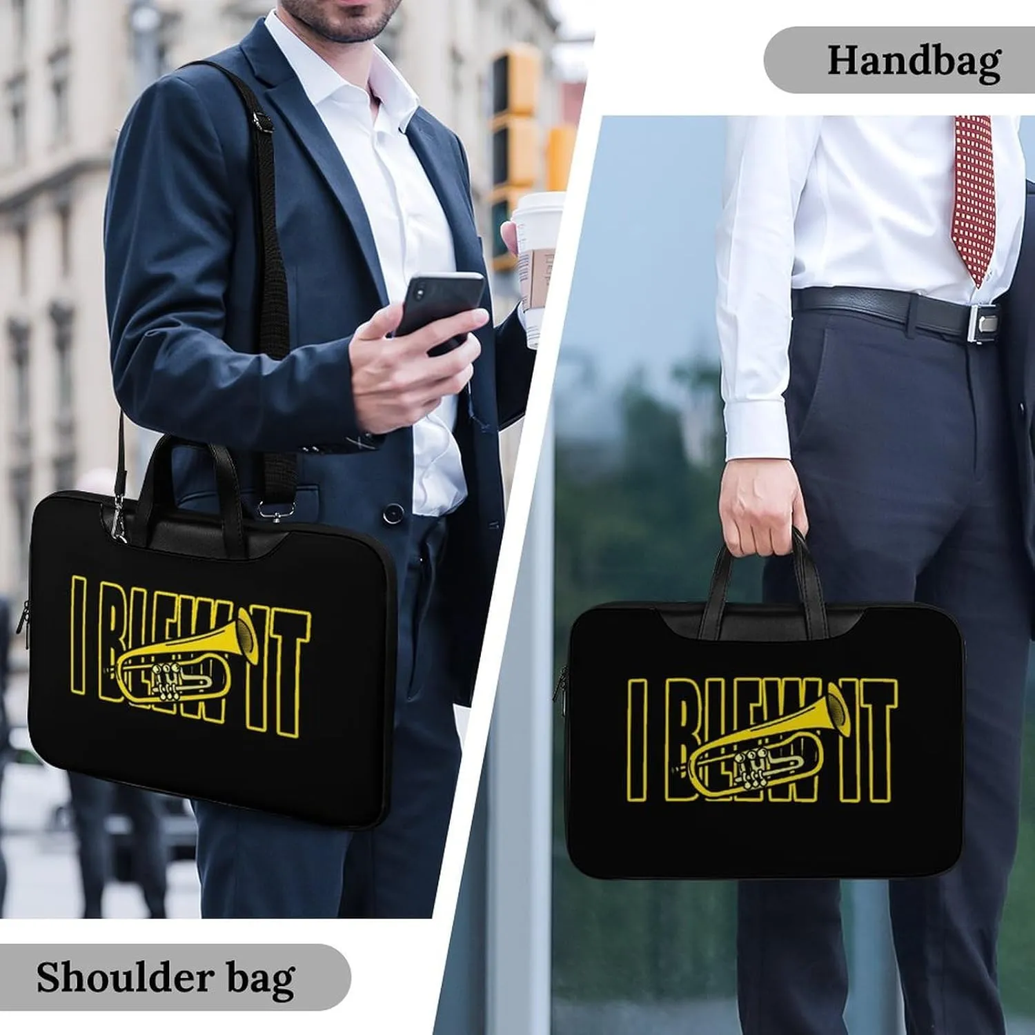 Trumpet I Blew It Leather Bag Laptop Case Slim Water Resistant Computer Bags with Handle Briefcase for Work