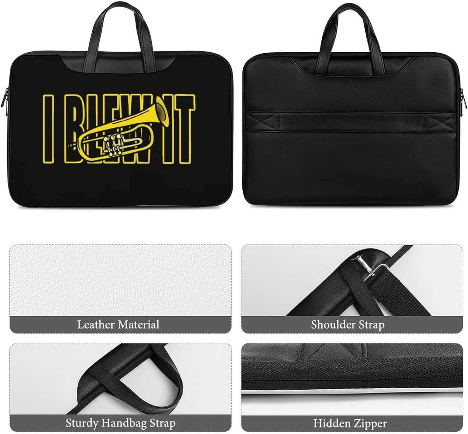 Trumpet I Blew It Leather Bag Laptop Case Slim Water Resistant Computer Bags with Handle Briefcase for Work