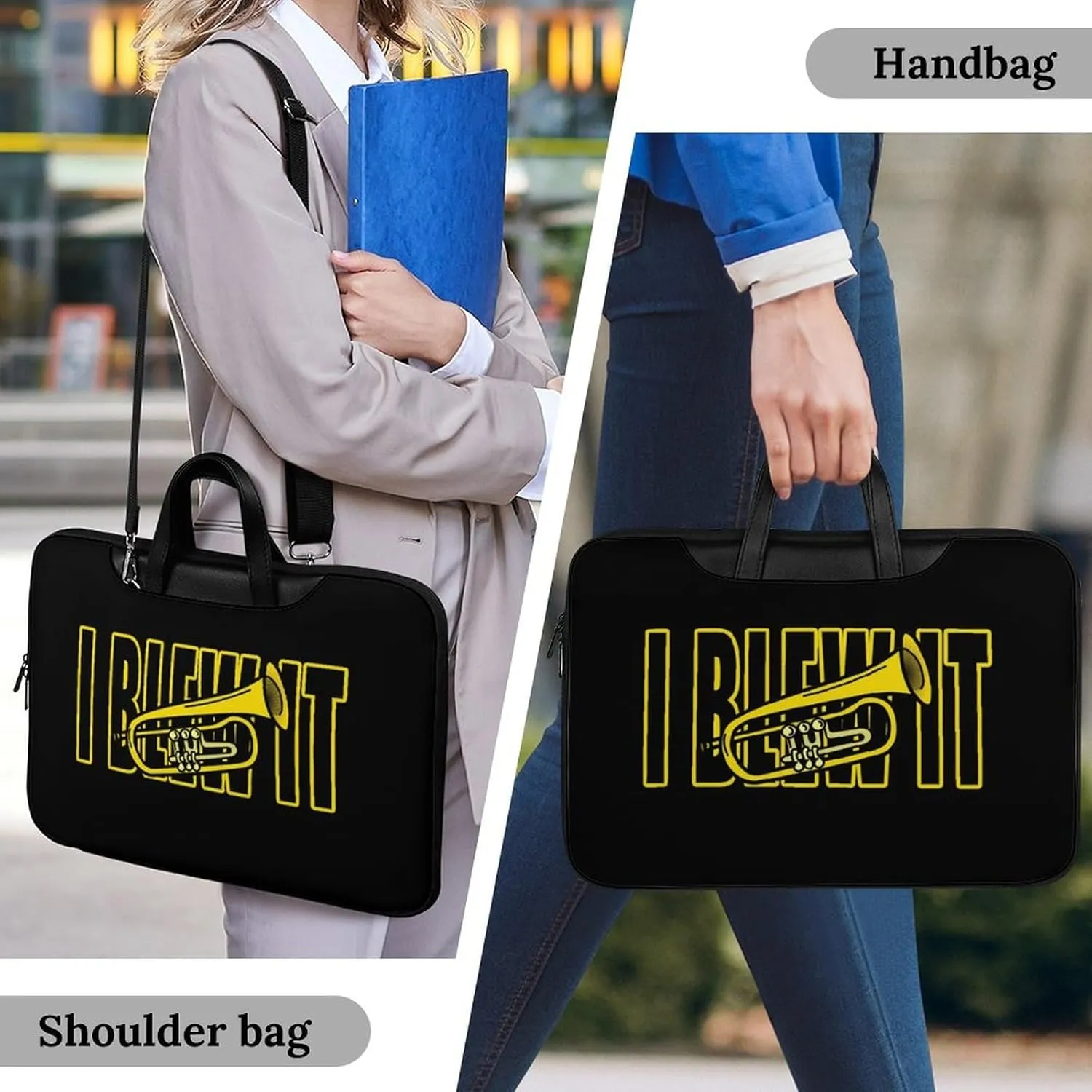Trumpet I Blew It Leather Bag Laptop Case Slim Water Resistant Computer Bags with Handle Briefcase for Work