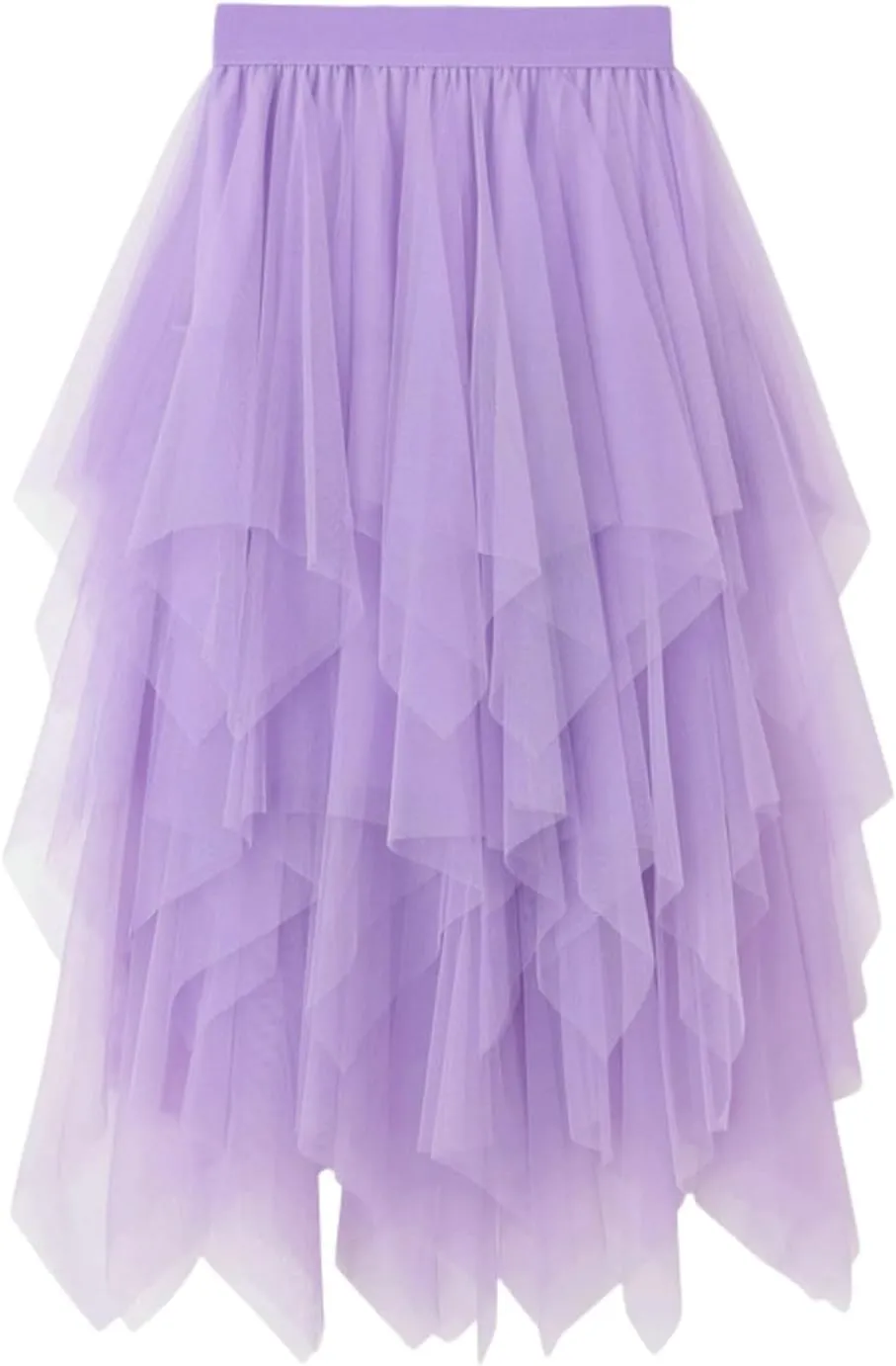 Tulle Skirts for Women Midi Length Summer Pleated Tiered Flowy Asymmetrical Skirt Elastic High Waisted Vacation Mesh Skirts