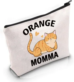 VAMSII Tabby Cat Lover Gift Momma Makeup Bag - Orange Cat Mom Cosmetic Bag - Owner Gift
