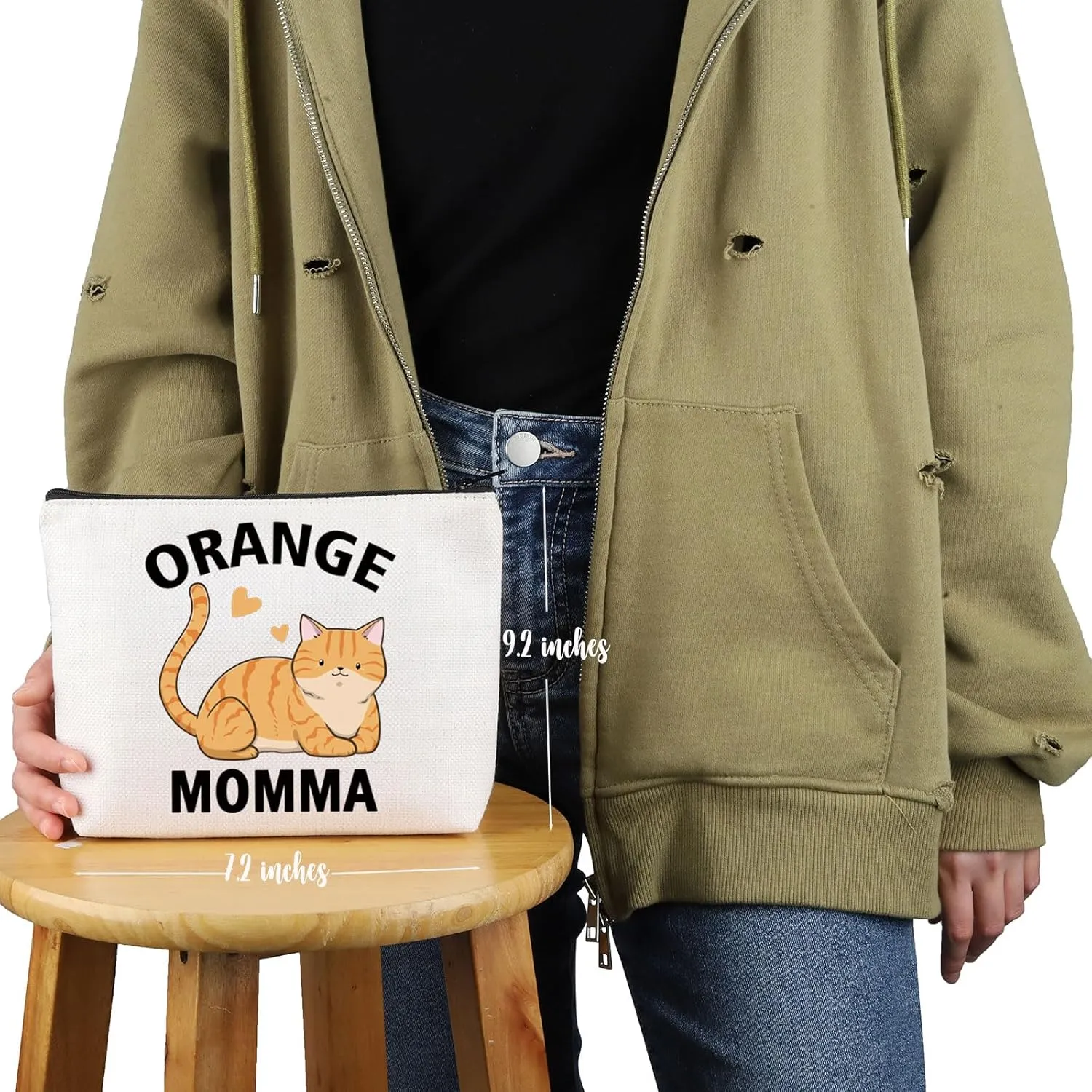 VAMSII Tabby Cat Lover Gift Momma Makeup Bag - Orange Cat Mom Cosmetic Bag - Owner Gift