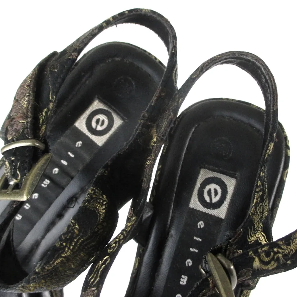 Vintage 90s Dragon Brocade Platform Wedge Sandals 8