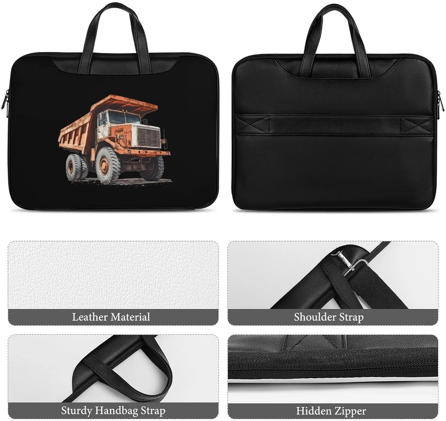 Vintage Dump Truck Leather Bag Laptop Case Slim Water Resistant Computer Bags with Handle Briefcase for Work
