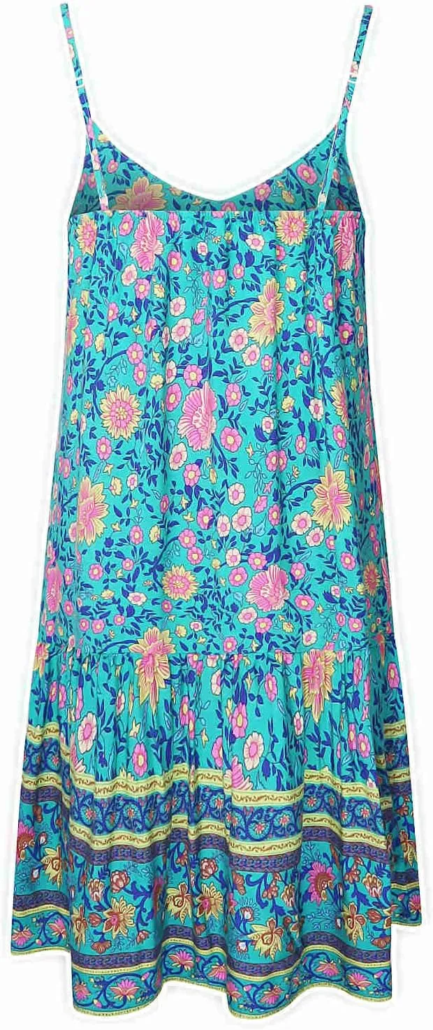 Watoriwa Women's Bohemian Print Dress - V-Neck,Loose Sleeveless, Spaghetti Strap Sundress & Coverup for Summer 2025